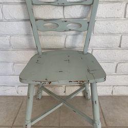 Vintage Mid Century Blue Distressed Painted Wood Chair