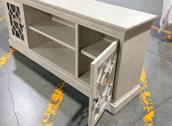 MCM MODERN GREY Large Console Table with glass doors and Shelf’s