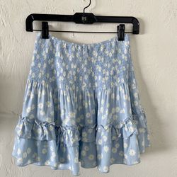 Princess Polly Light Blue Ditsy Floral Daisy Smocked Ruffle Hem Mini Skirt | 2