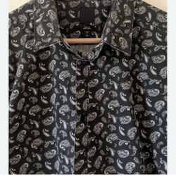 Men's Navy Paisley Shirt H&M Slim Fit