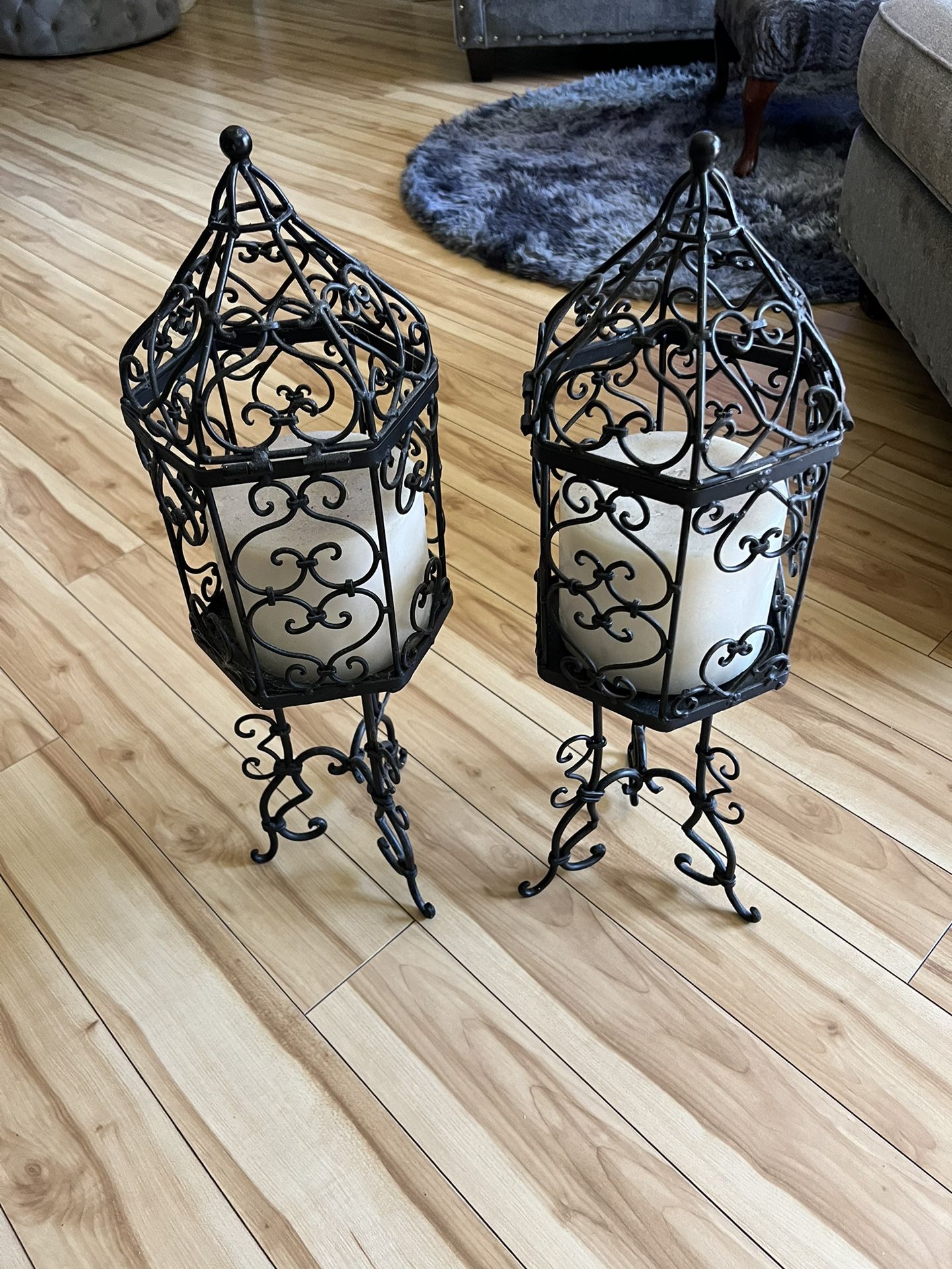 Iron Candle Holder In Black. Set Of 2. Size 8 X 26”.