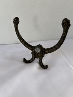Elegant Antique Cast Iron Double Hat &Coat Hall Tree Hook - 5-1/4"W x 3-7/8"H