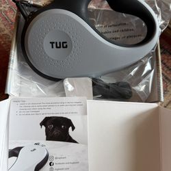 TUG 360° Tangle-Free Retractable Dog Leash | 16 ft Strong Nylon Tape | One-Handed Brake, Pause, Lock (Medium/Grey&Black