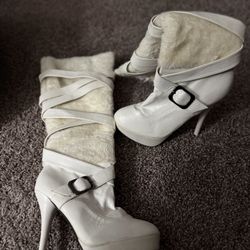 White faux fur boots
