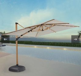 ProShade 10ft Square LED Wood-Look Cantilever Umbrella With Rolling Base