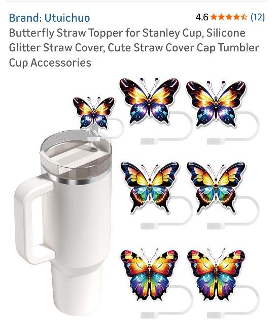 New In CASE. 6 PACK OF BUTTERFLY STRAW TOPPERS, NOT JUST FOR STANLEY. See Photos. Cash And Pickup Only