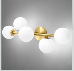 Artmoonlight Bathroom Vanity Lights, 5-Light Bathroom Light Fixtures, Mid Century Modern Brass Bathroom Light Ceiling Light, Wall Sconces Semi-Flush M