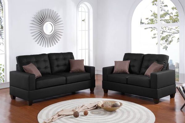 Black Sofa Set Linen Fabric 