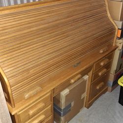Computer Desk - Wooden Rolltop (Oak)