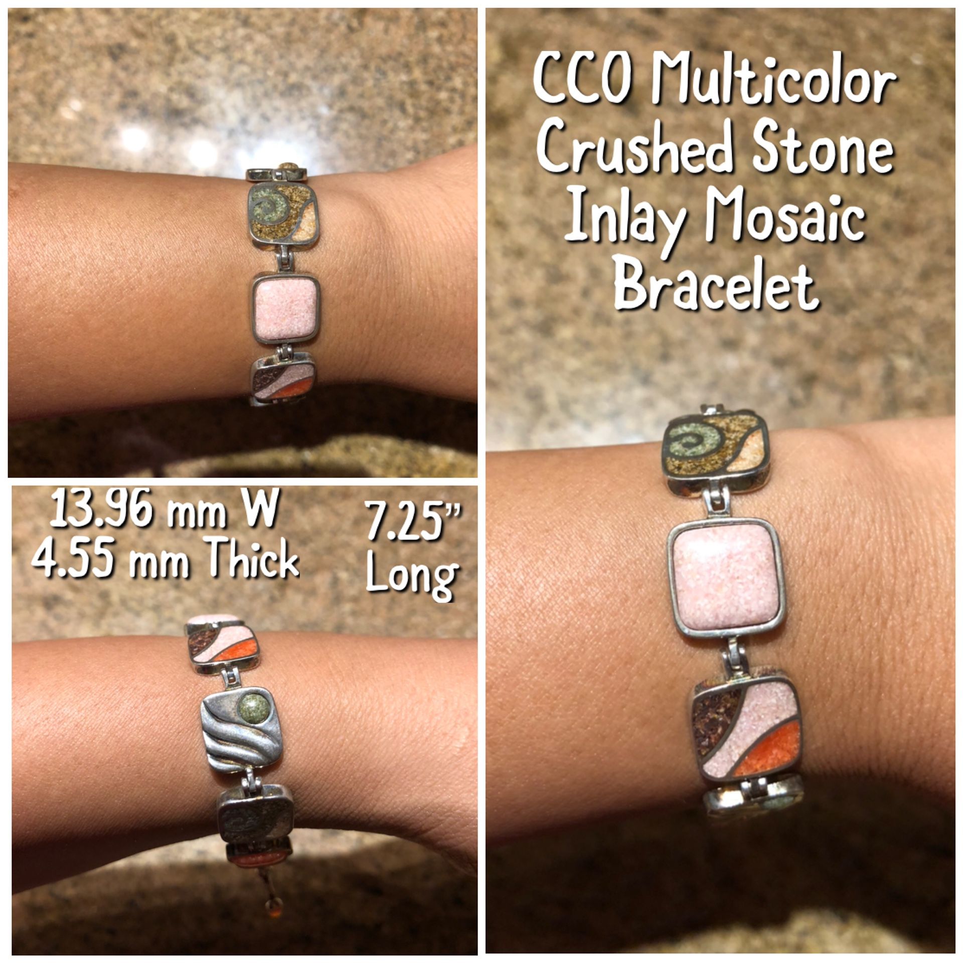 CCO 925 Sterling Silver Crushed Multicolor Stones Bracelet 7.25”