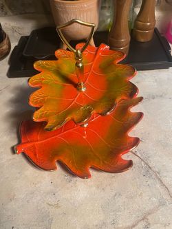 Two-Tier Ceramic Autumn Leaf Serving Tray