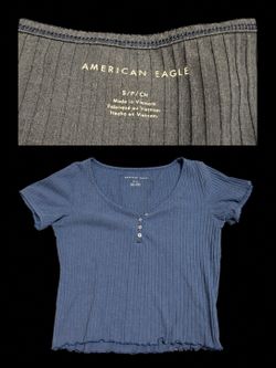 blue cropped shirt