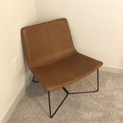 West Elm Slope Leather Lounge Chair – Saddle Leather (Nut), Charcoal Base: 