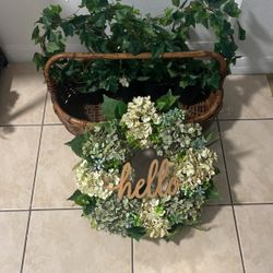 Thanks Giving Floral Wreath, Wicker Basket, Ivy Plants