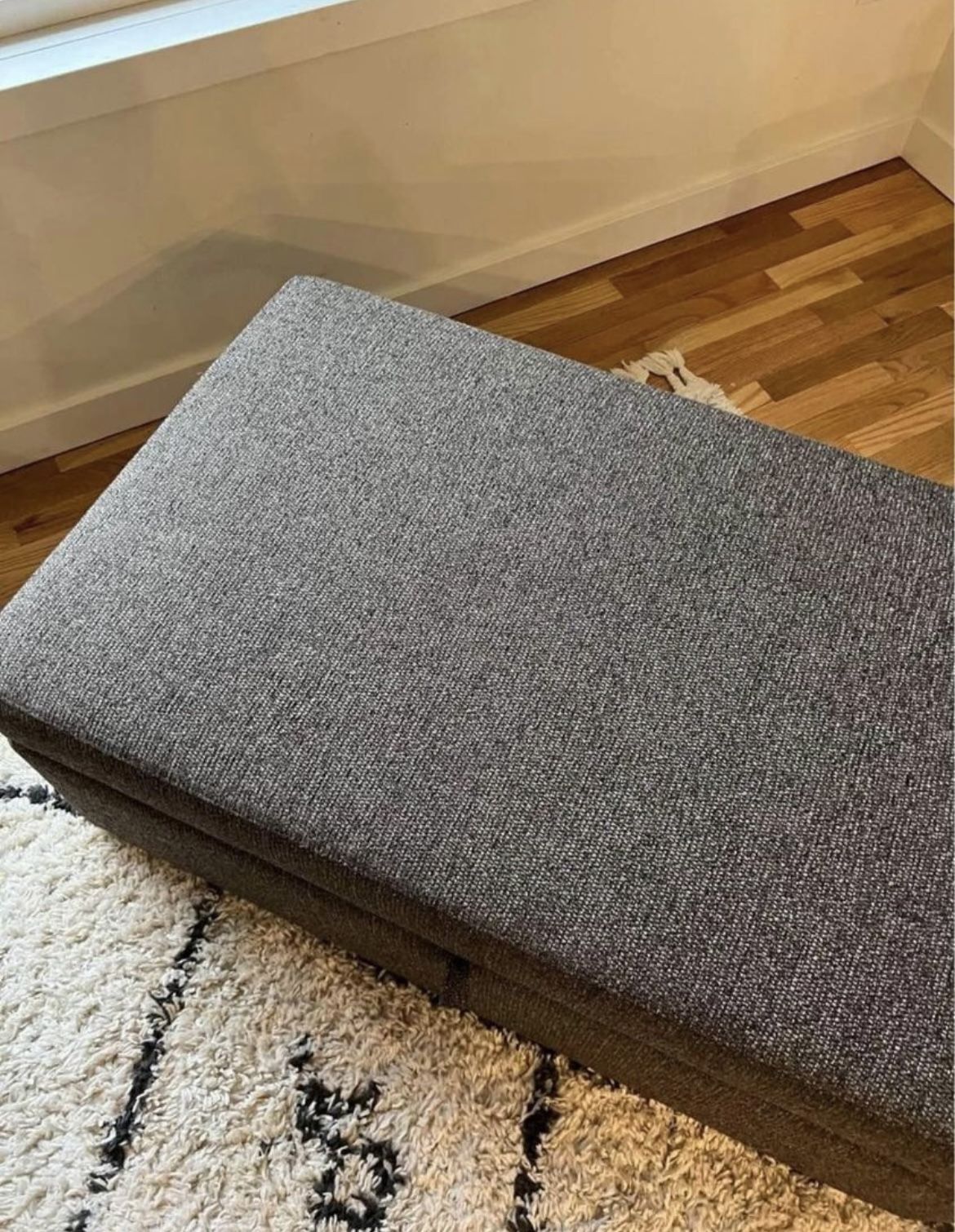 CRATE AND BARREL Storage Ottoman with tray (tv tray/coffee table) for