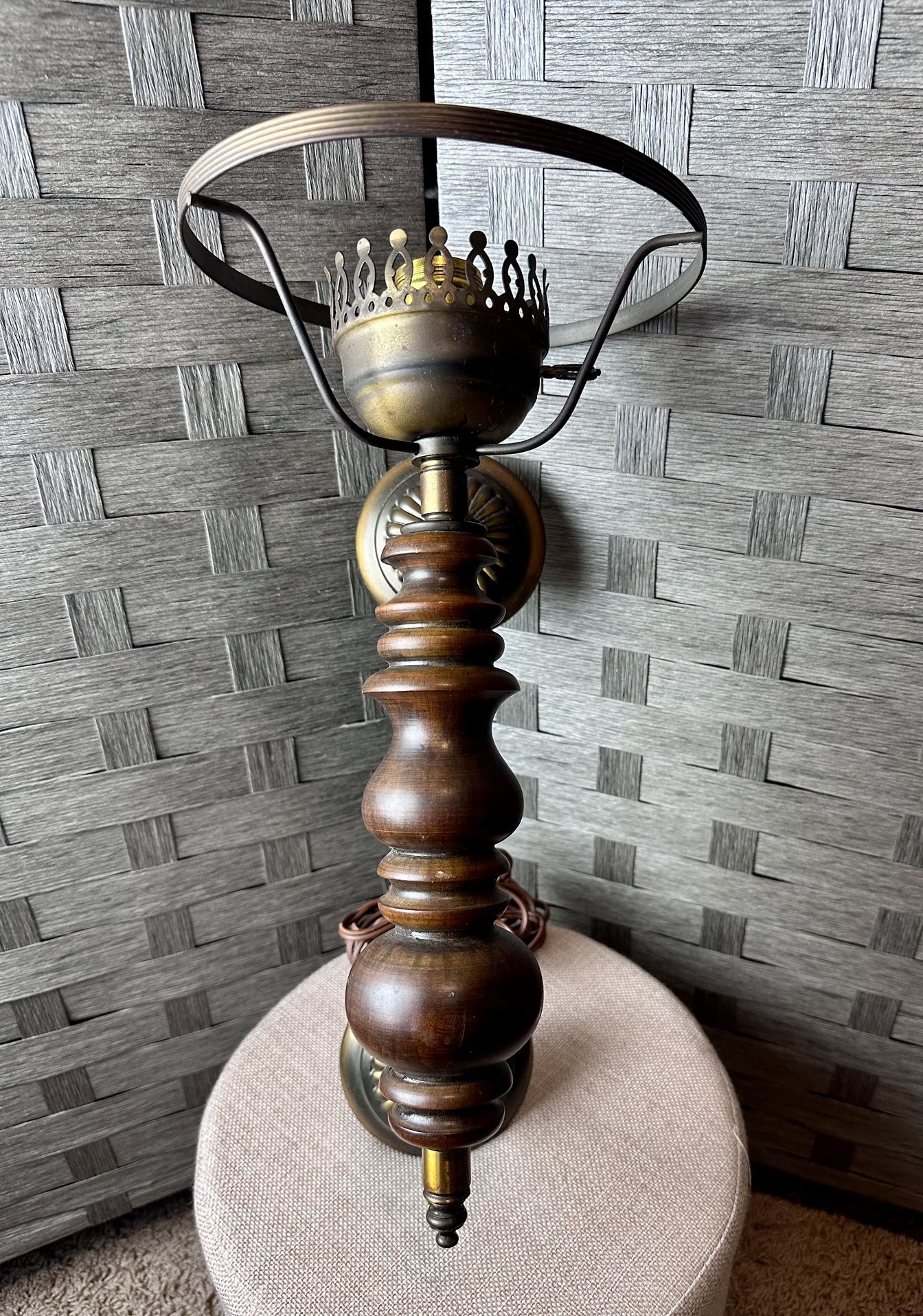 Large Rare Antique Wooden & Brass Wall Sconce