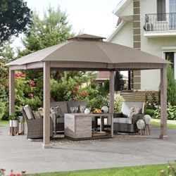 Sunjoy 11 ft. x 13 ft. Gazebo with Sunbrella Shade Fabric Canopy Roof, Outdoor Patio Steel & Aluminum Frame 2-Tier Soft Top Gazebo,5 Years Non-Fading