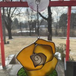 4.5” Hanging Stained Glass Orange Pansy Flower Sun  Catcher