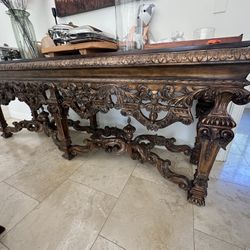 Antique Dining / Console Table – Hand-Carved Solid Wood, 8ft
