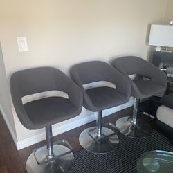 3 Grey Barstools Bar Chairs Adjustable Height 