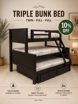 Twin full black bunk bed with mattresses colchones camas nuevas trundle