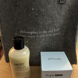 Philosophy hope water cream, purity cleanser and bag