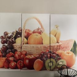 Set of 3 Fruit Basket Canvas Wall Art – Triptych Kitchen Decor