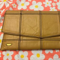 Vintage 70’s Tan Beige Leather Clutch Bag Y2K Body Purse Good Condition One Size