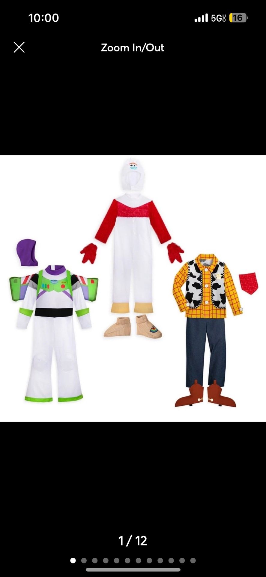 Disney Parks Deluxe Toy Story 3 Pack Costume Set Buzz Woody Forky Kids Size 9/10