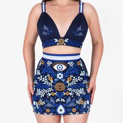 Ojo Embroidered Skirt-Navy
