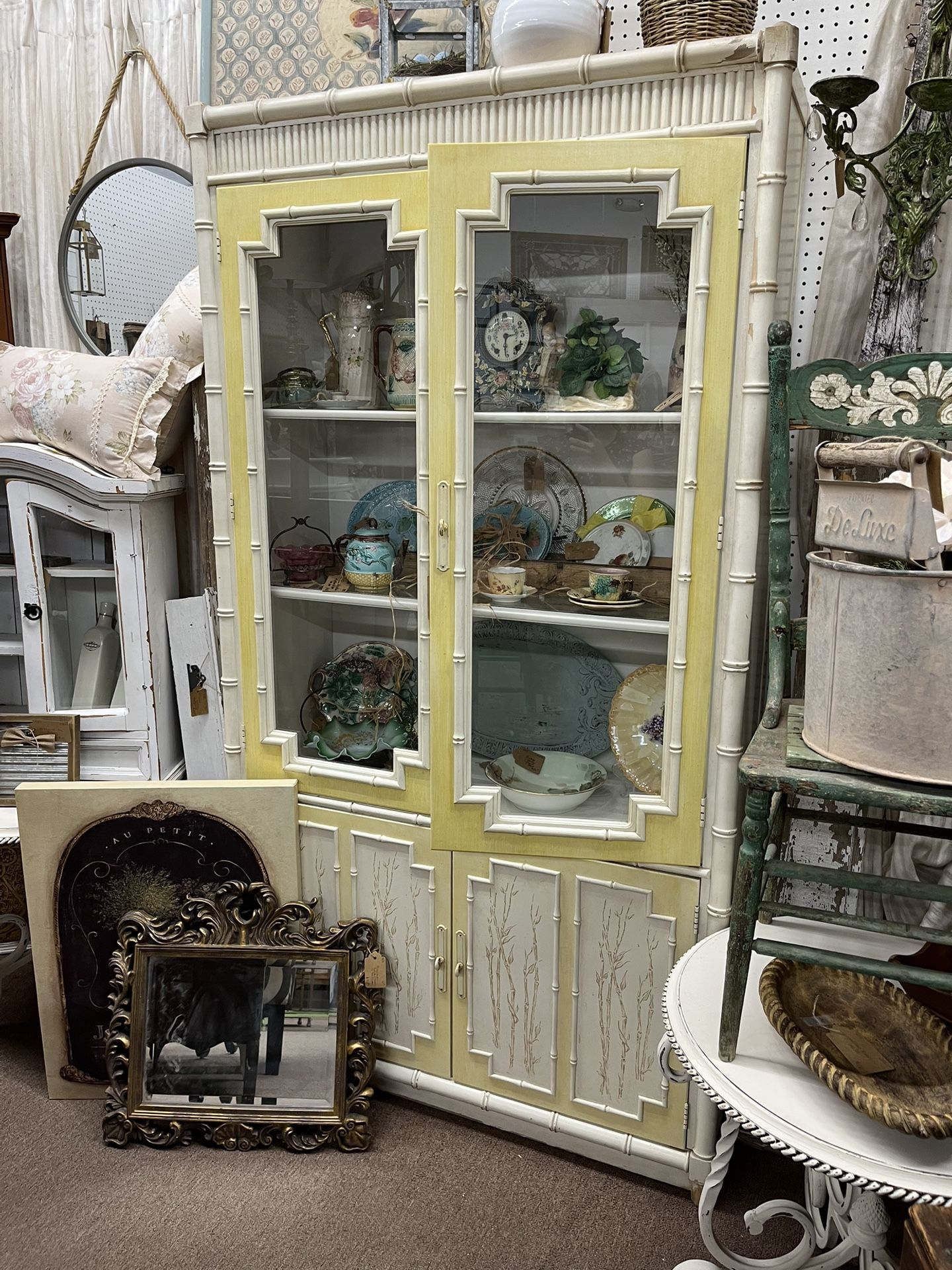 SALE …Vintage Yellow Hutch