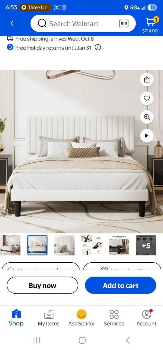 Amolife Queen Size Upholstered Platform Bed Frame with Adjustable Velvet Headboard, Off-White