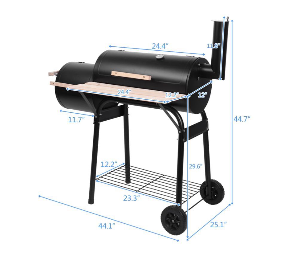 Zimtown BBQ Charcoal Grill Outdoor Barbecue Pit with Offset Smoker Patio Backyard Black