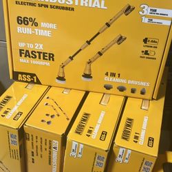 2 Battery Electric Spin Scrubber, 1000RPM Cordless Cleaning Brush Waterproof with 20V Power Supplied, Adjustable Extension Arm, 4 Replaceable Cleaning