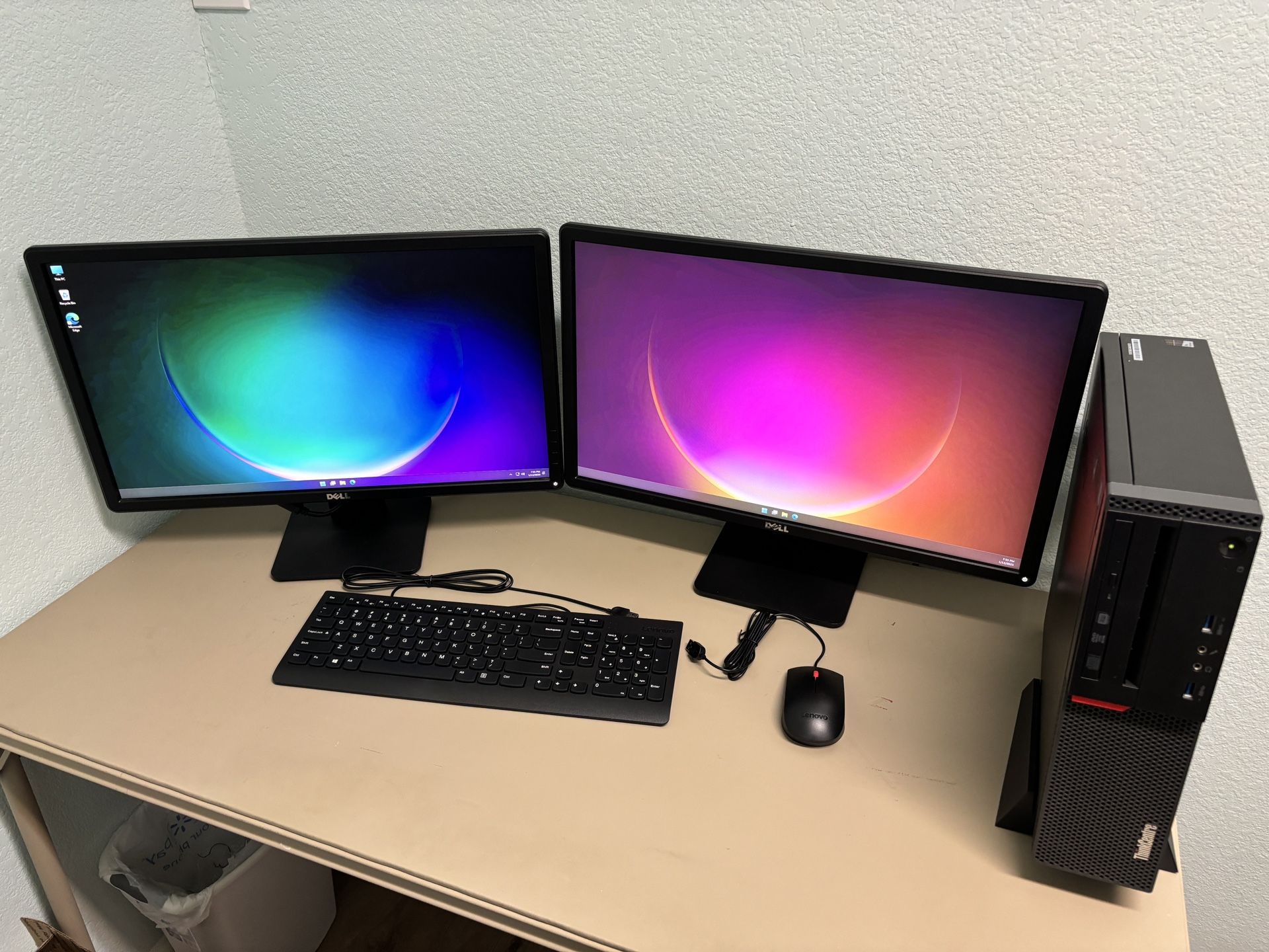 Lenovo ThinkCenter Business Desktop PC Intel i5-6400 16GB RAM 240GB SSD Windows 11 Pro w/dual Dell 23” Monitors