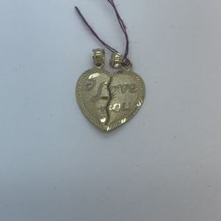 Gold Pendant 2 Piece Heart 14K New 