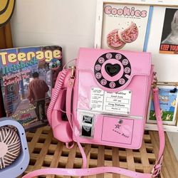 Brand new PINK Retro  Working Telephone Booth Crossbody Bag -