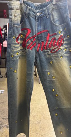 Vintage Graphic Embroidered Star Denim Jeans