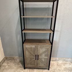 NEW - Bookshelf / Bookcase / Shelf Unit with Cabinet  - Grey faux wood with Black accents