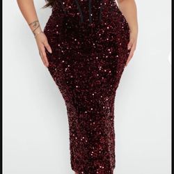 NEW Fashion Nova Sequin Midi Burgundy Black Dress