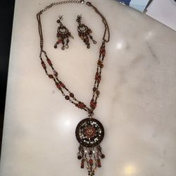 Earthtone Fringe Necklace Set 