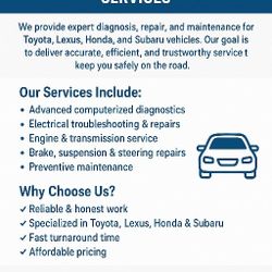 Lexus Toyota Subaru Street Bike And Quad M-e-c-h-a-n-i-c