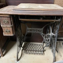 Antique Sewing Machine And Table