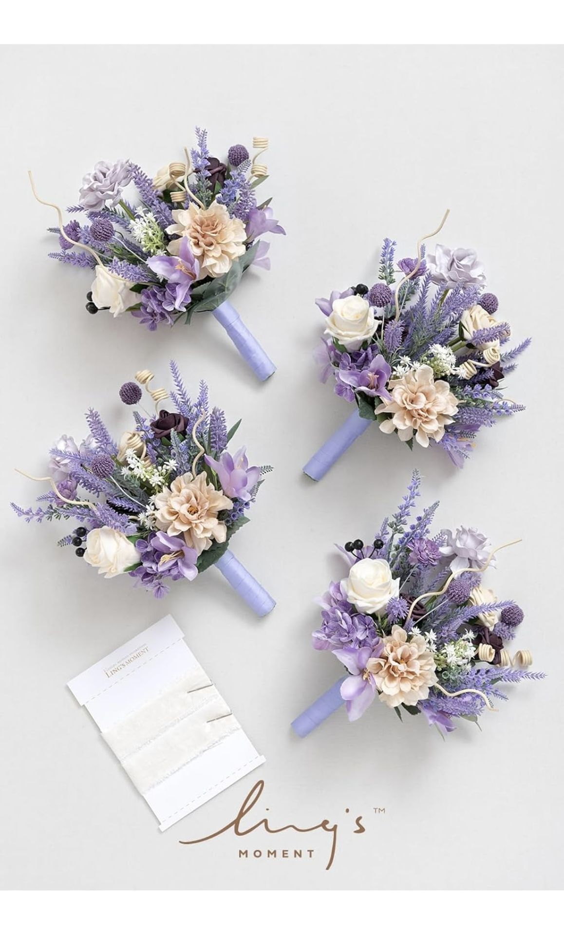 Ling's Moment Artificial Flowers Purple Bridesmaid Bouquet Set of 4