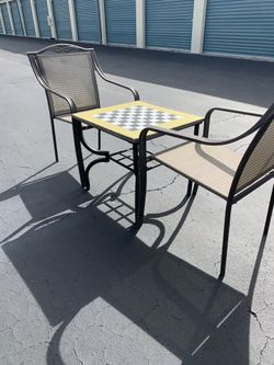 Conversation 3 Piece Table and Chairs Hand Painted Chessboard End Table