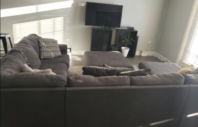 Gray U Shape Couch With Ottoman