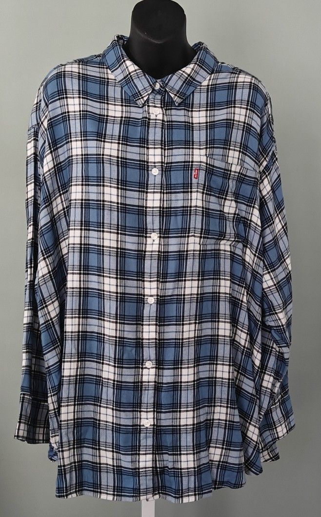 Levi's Lightweight Flannel Blue Plaid Shirt Women Plus Size 2X Relaxed Fit