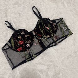 New 2x black  lingerie boho festival floral crop top