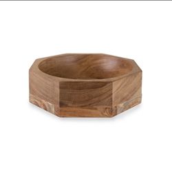 Acacia Wood Modernist Octangular Bowl, Large, 8”x8”x2.375”