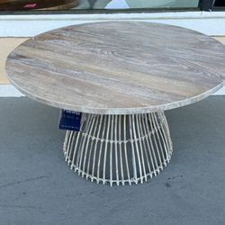 New Rustic Round Coffee Table, Grey White Wash/Black